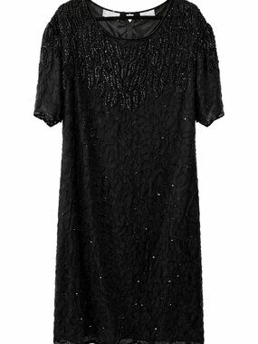Lawrence Kazar New York Vintage Beaded Dress 5X Black Silk Sequin Cocktail Gown